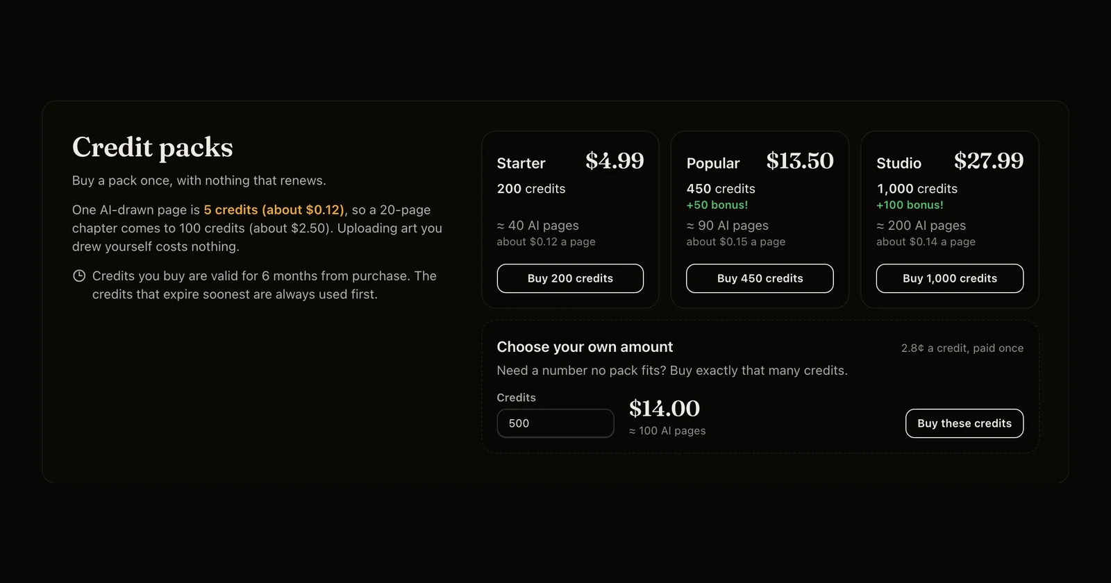 Buy exactly the credits you need