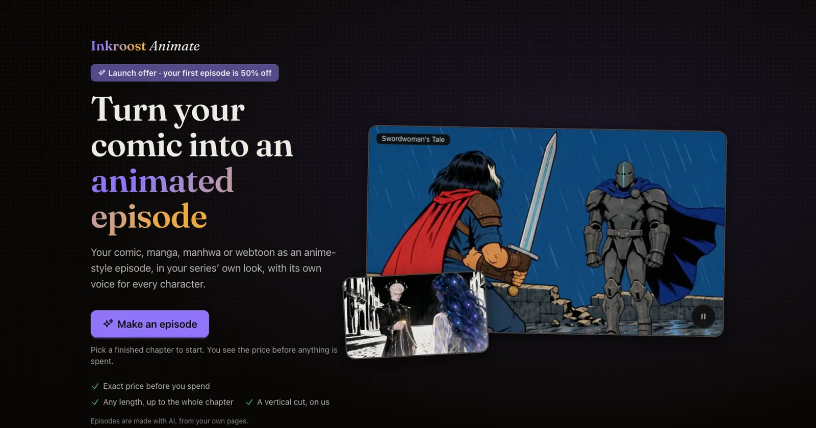 Launch offer: your first animated episode is half price