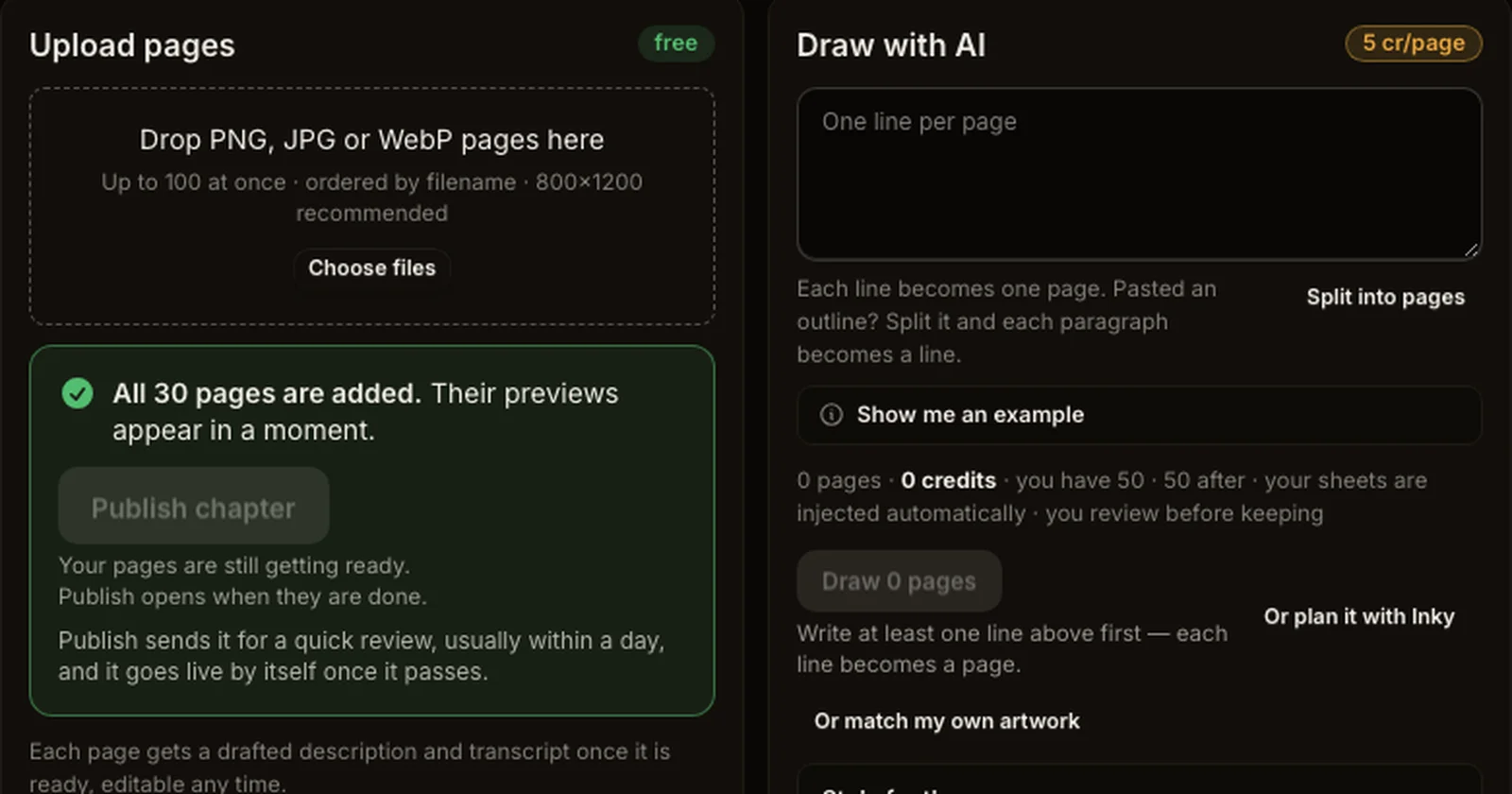 How to publish and share a comic chapter on Inkroost