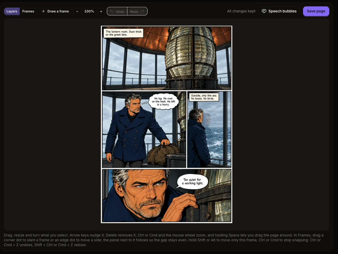 An uploaded page in Pro Studio with its four panels found and numbered